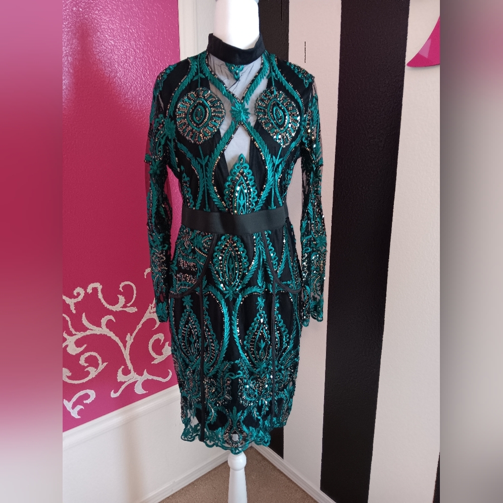 ✨⚡️💥 Sequin Lace Dress - Emerald Green Emerald Embroidered Cocktail Dress, CBR